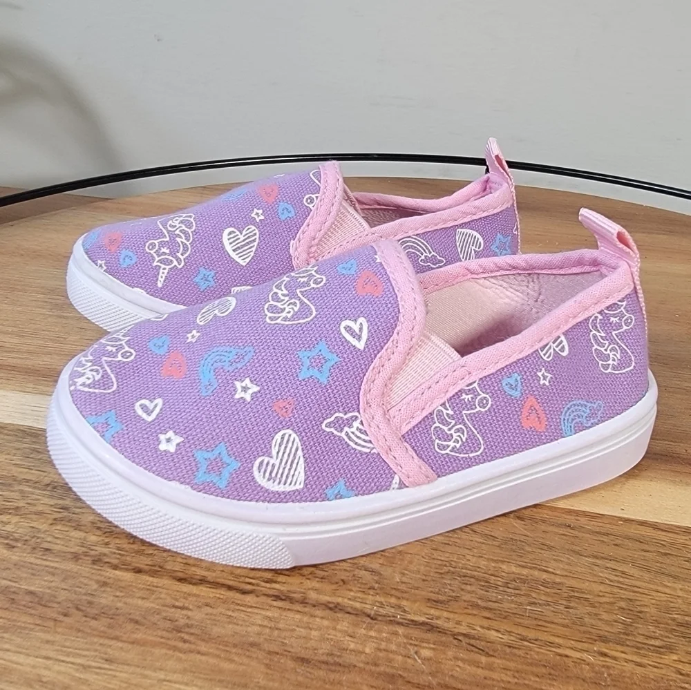 Canvas Slip on Loafers Sneakers Unicorns Rainbows Hearts Stars Print Size 5